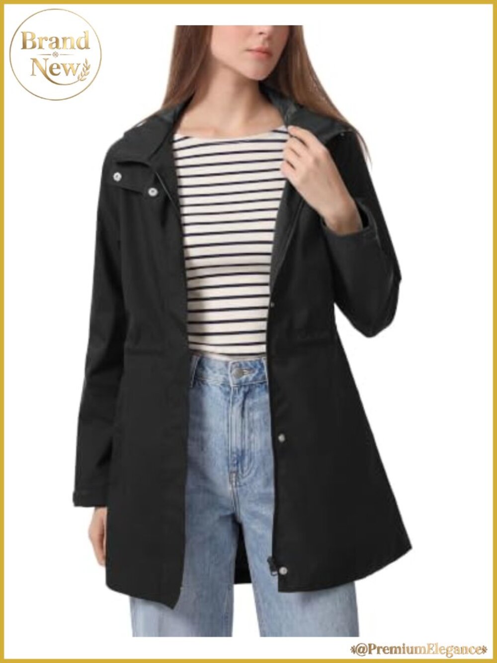 Women's Waterproof Hooded Rain Jacket Long Windbreaker Packable